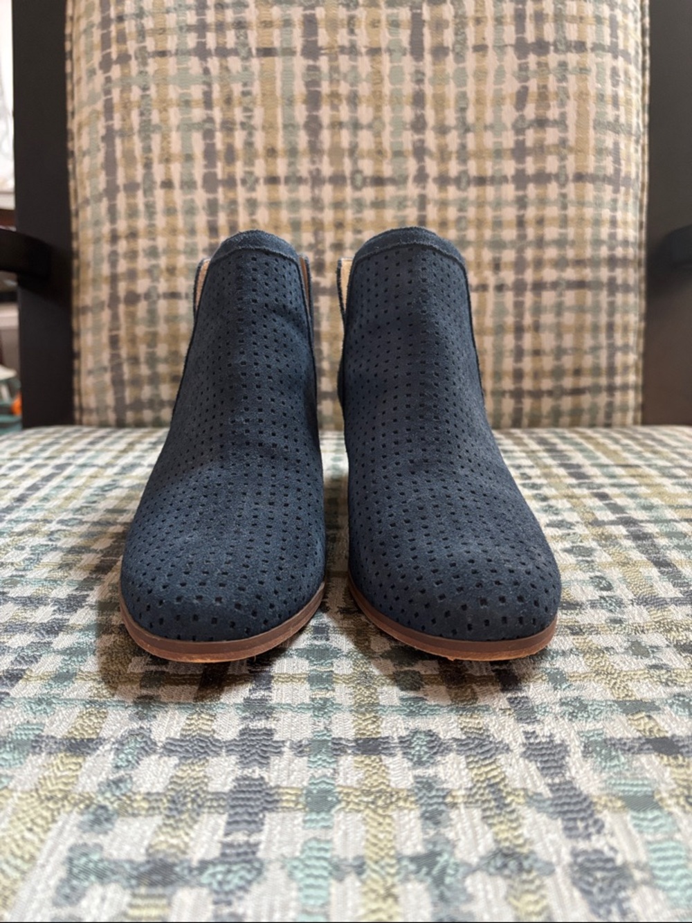 Susina Navy Perforated Suede Ankle Booties